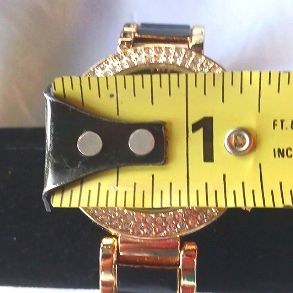 ACCUTIME Bling Cuff Watch Black & Gold With Rhinestones - Picture 7 of 8